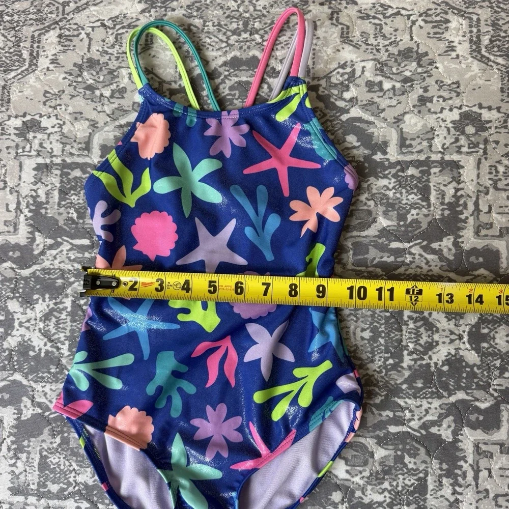 Cat & Jack Girls Sz S (6/7) One Piece Ocean Sea Shell Coral Theme Swim Suit